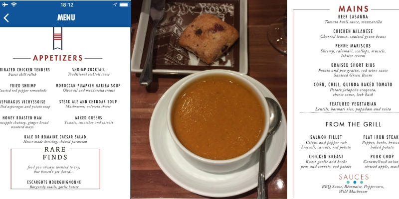 Day 8 menu Hub app screen grabs and vegan soup
