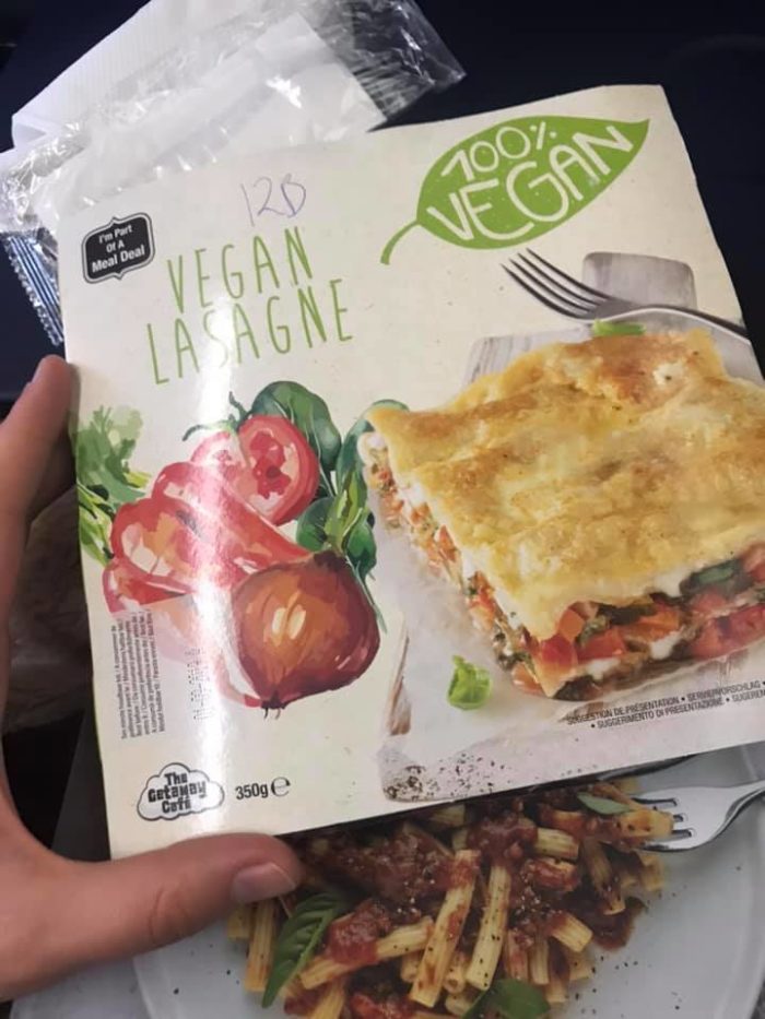 Ryanair new vegan menu lasagna packaging