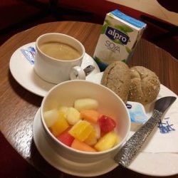 KLM Schiphol lounge layover vegan breakfast
