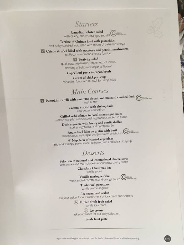 MSC Meraviglia vegan menu item