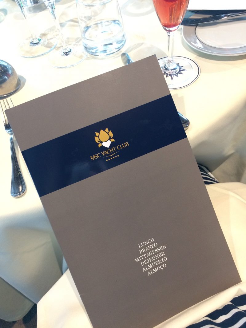 MSC yacht club lunch menu review