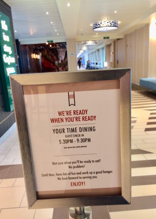 Carnival Horizon YourTime dining check-in desk sign