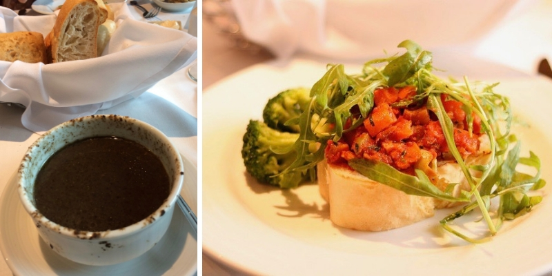 Carnival Horizon vegan dining room soup and bruschetta