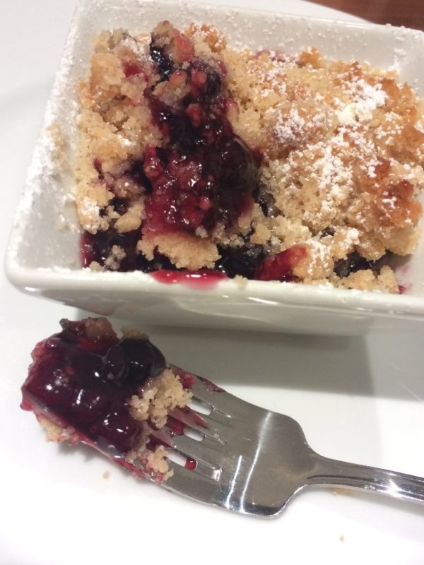 Vegan dessert blueberry cobbler crumble Carnival Cruise Line Horizon