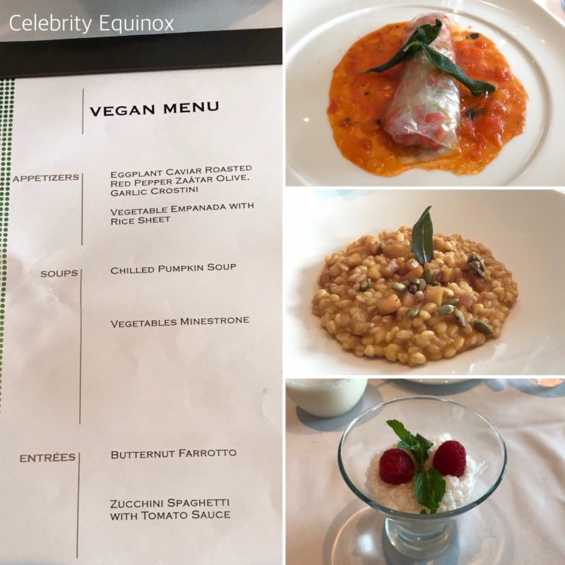 Celebrity Equinox vegan menu main dining room