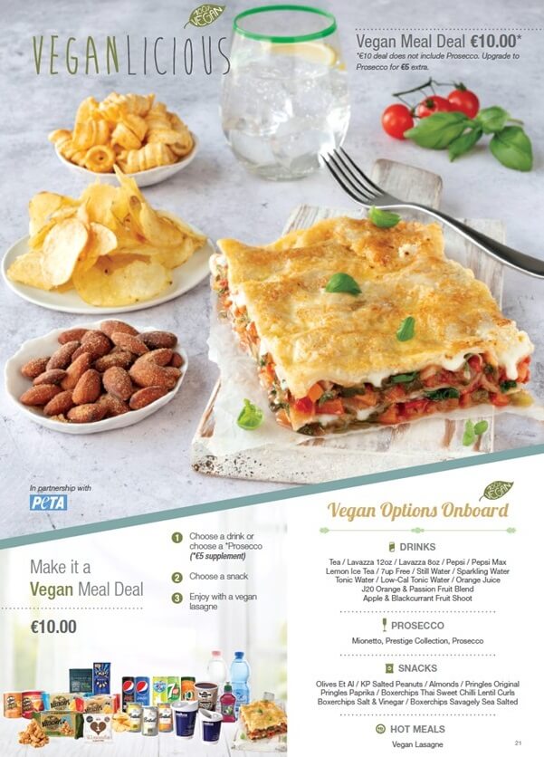 Ryanair vegan inflight meal deal menu page 