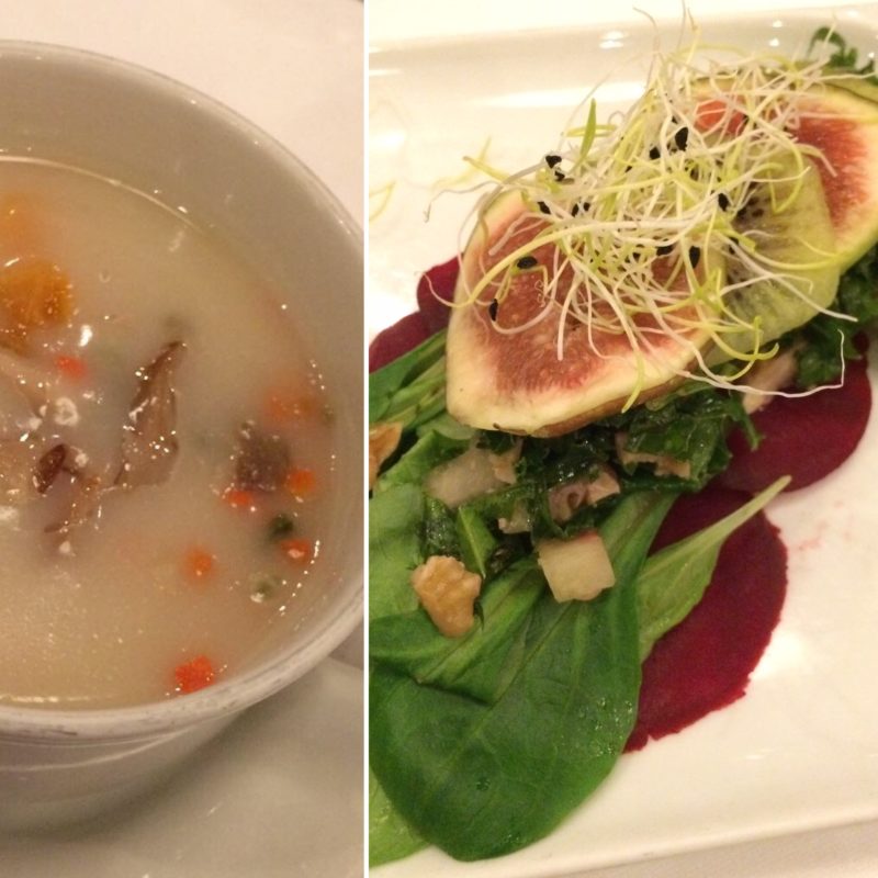 thai soup and fig & kiwi salad starters