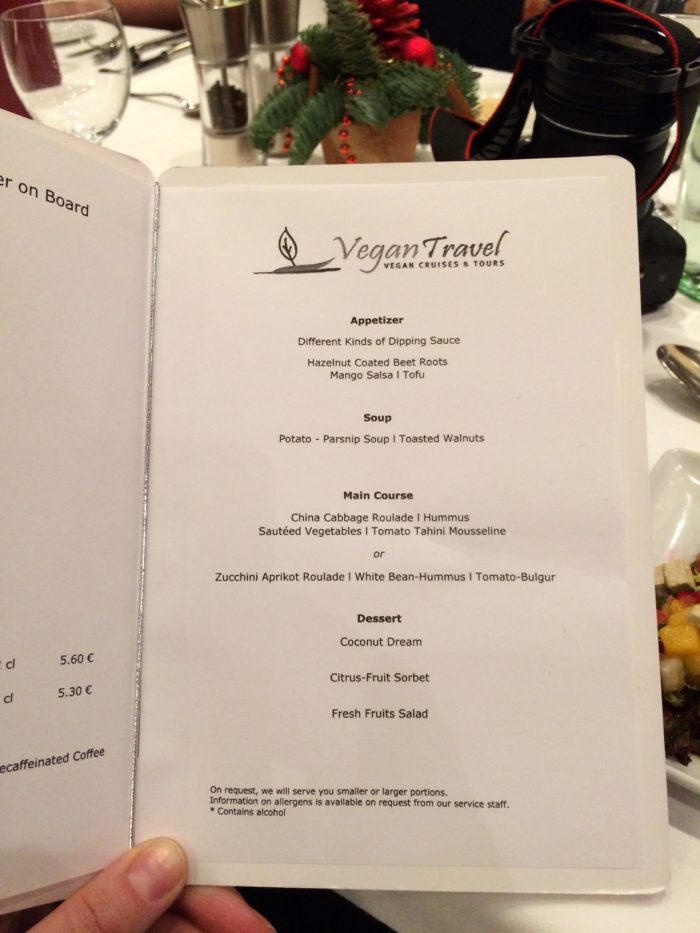 Vegan Travel dinner menu 2