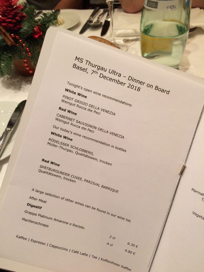 Vegan cruise menu evening dinner winelist