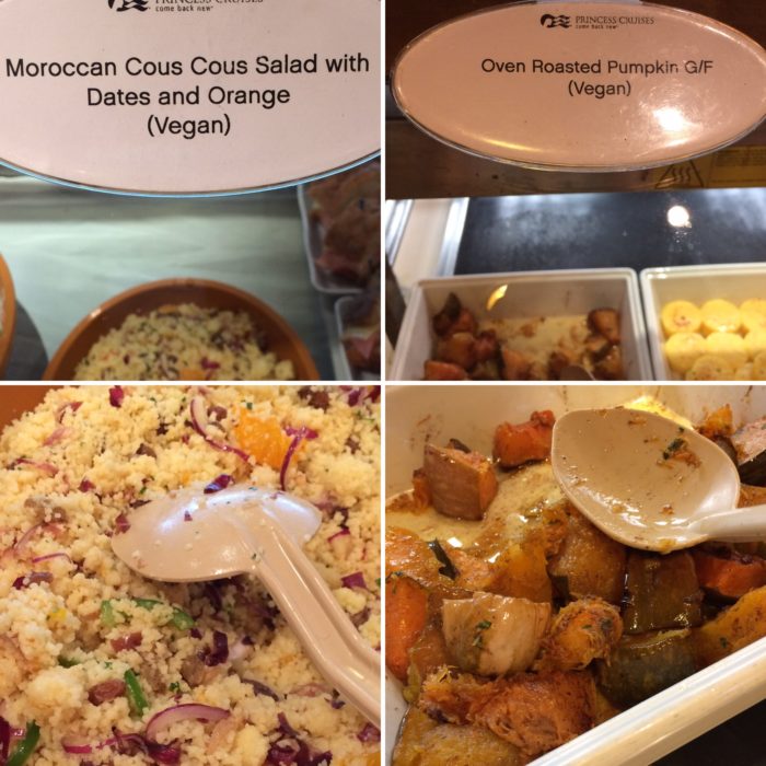 Vegan cous cous and roast pumpkin Crown Princess buffet vegan lunch items