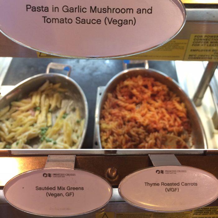 Vegan lunch pasta and veg on Crown Princess