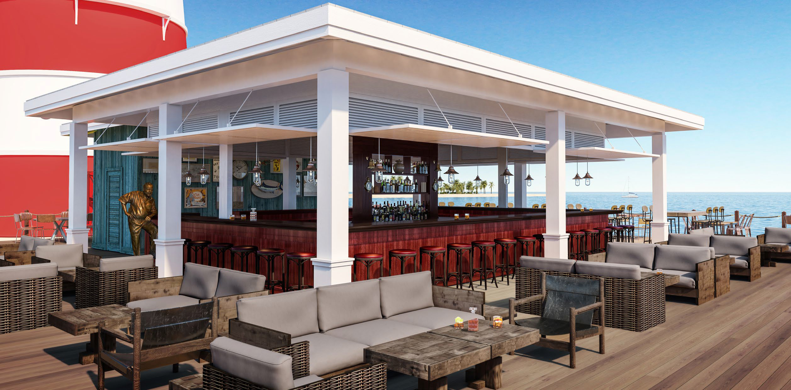 MSC Ocean Cay Marine Reserve render of a bar on island