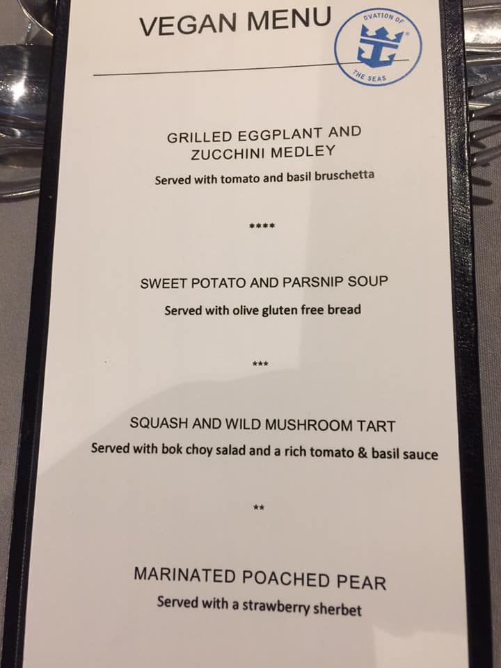 Royal Caribbean vegan menu Ovation OTS Aug 2019