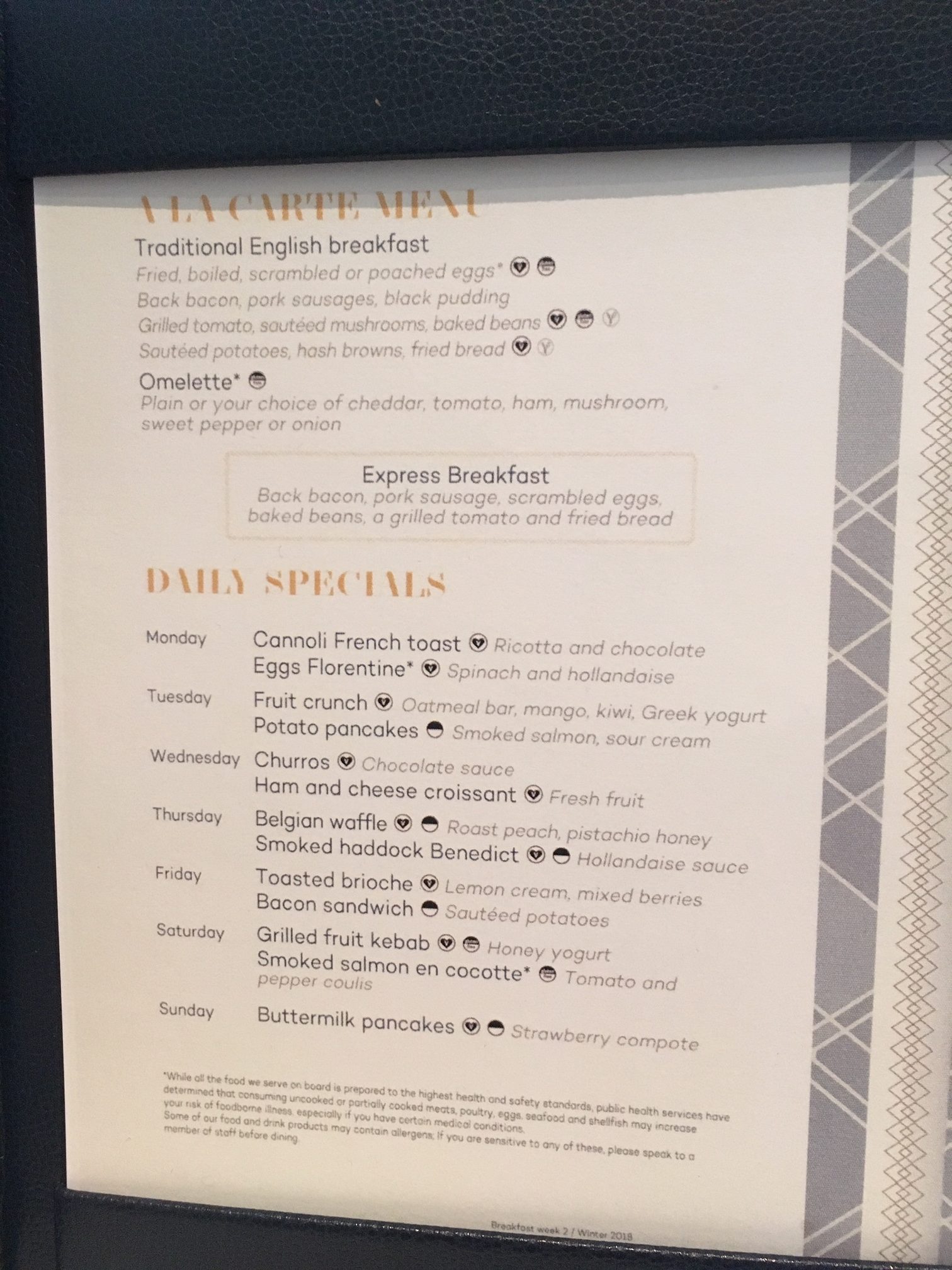 Marella MDR breakfast menu