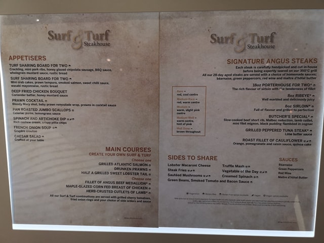 Surf & Turf menu Marella Explorer