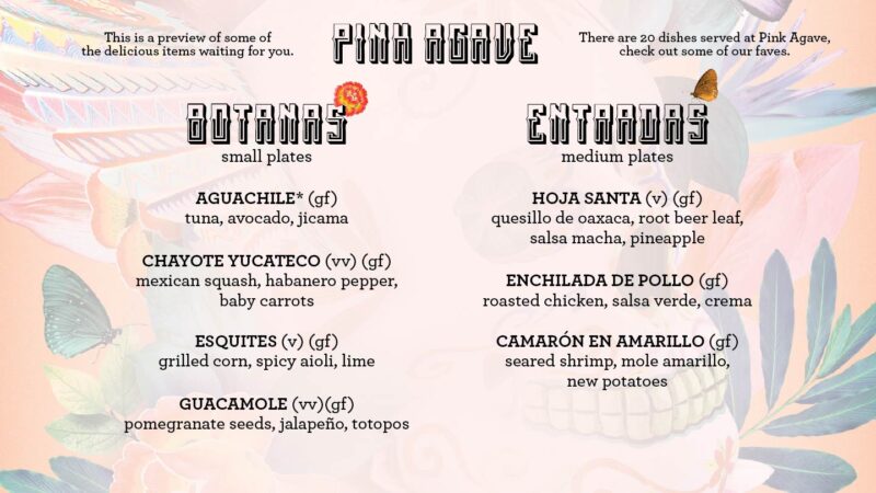 Virgin Voyages vegan food Pink Agave menu page 1