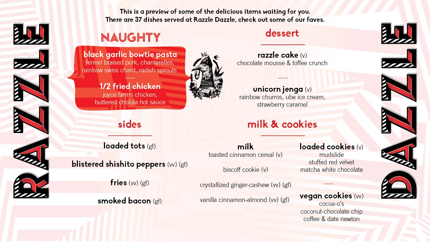 Virgin Voyages Vegan food Razzle Dazzle menu 2