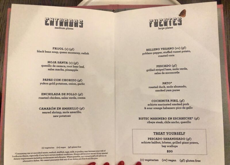 Scarlet Lady vegan options in Pink Agave restaurant menu