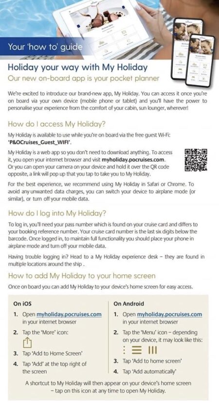 My Holiday app P&O welcome screen as you board