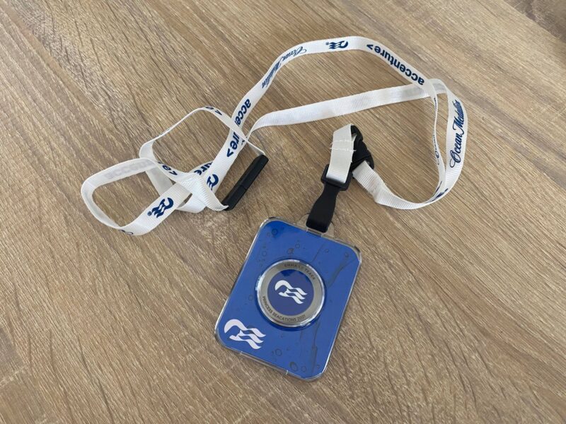 sustainable OceanTide accessories for Princess Oceanmedallion pictured on a lanyard