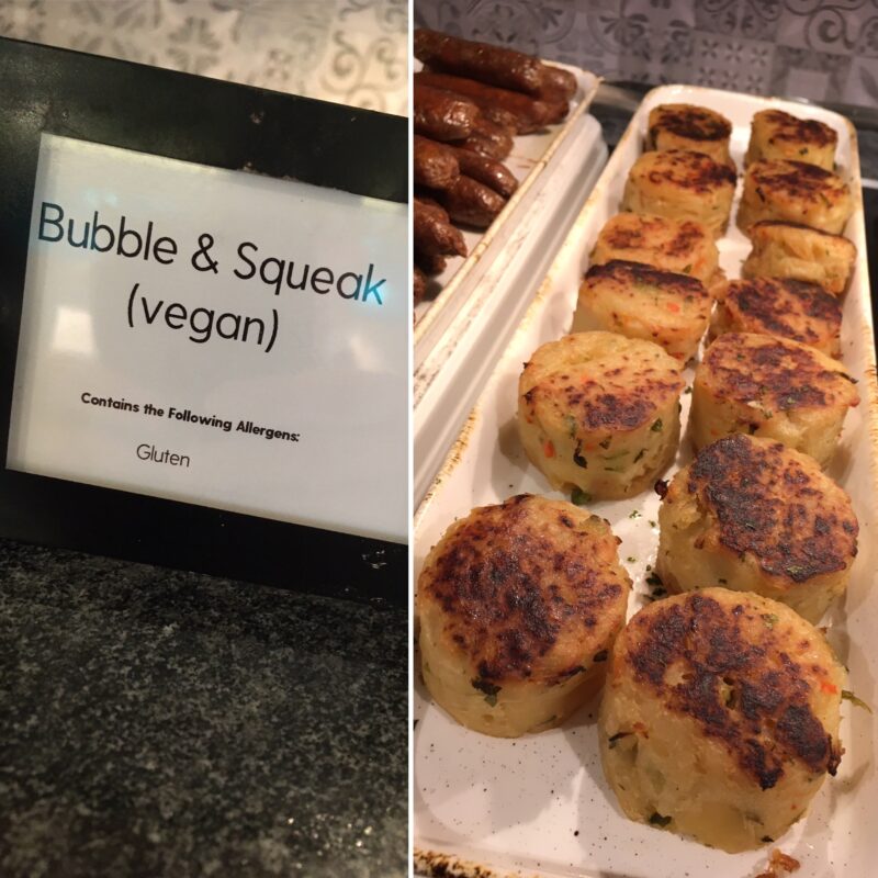 Horizon buffet P&O Iona vegan bubble & squeak portions