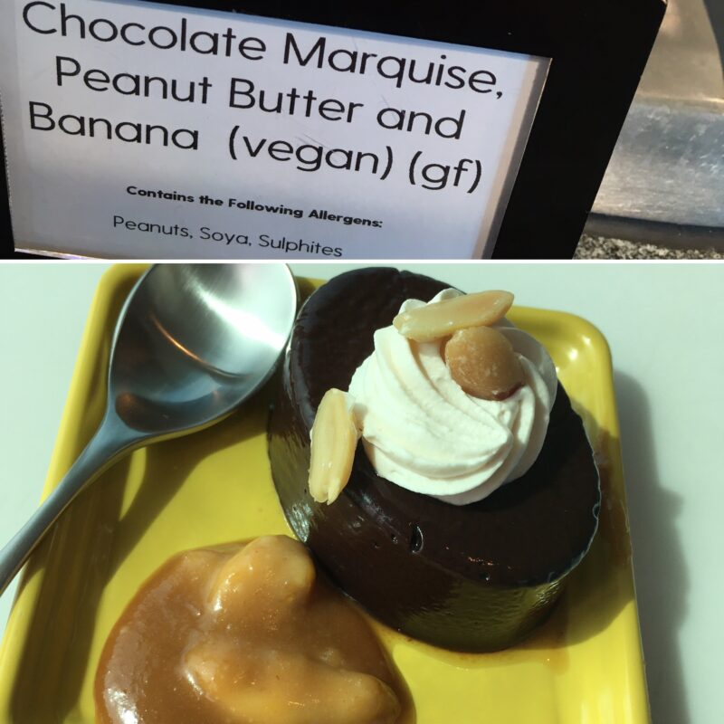 Vegan dessert P&O Iona buffet chocolate with banana and peanut butter