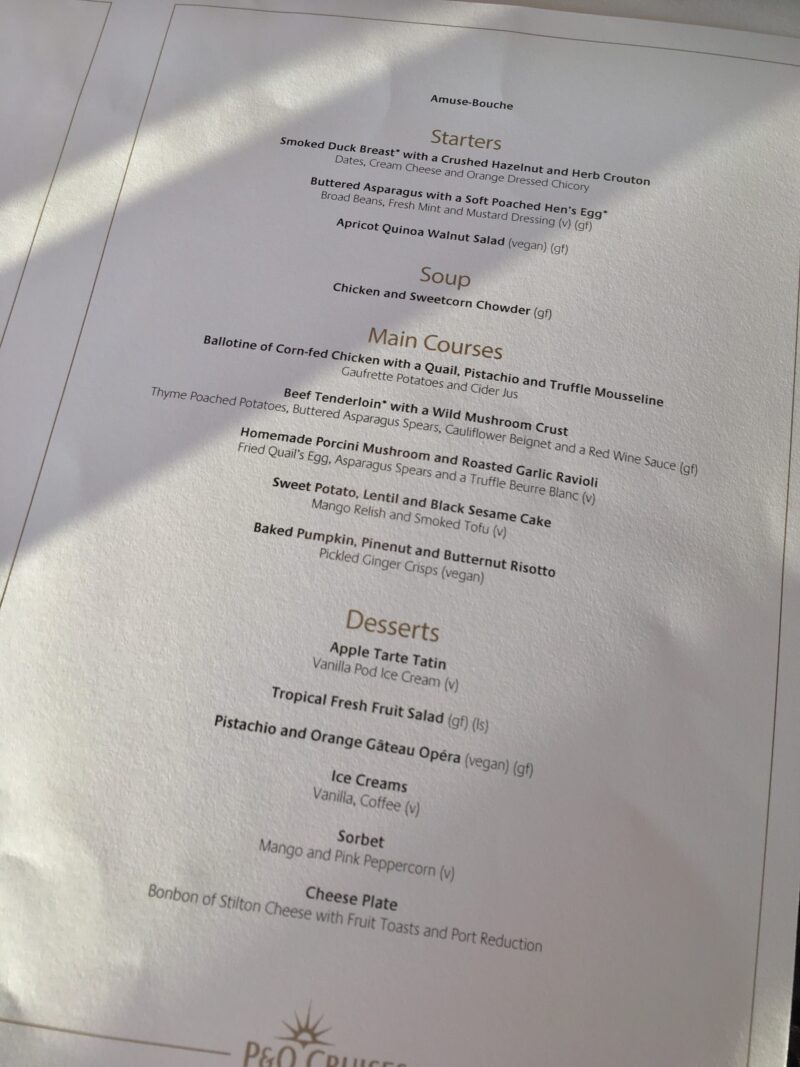 Iona MDR formal night menu