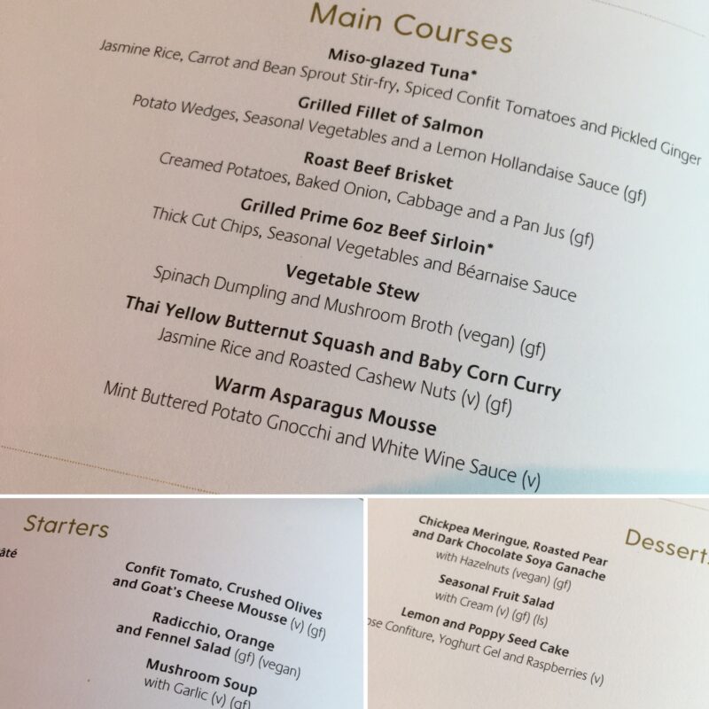 P&O Iona MDR vegan options day 2 menu 