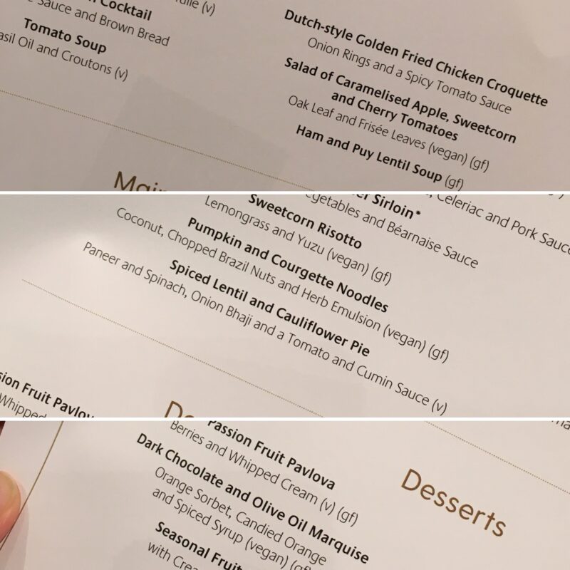 P&O Iona vegan options MDR menu first night