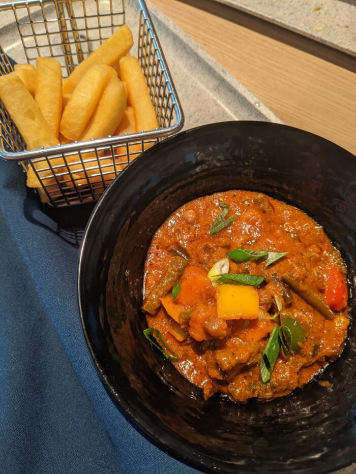 The Quays vegan massaman curry and chips from Hook Line & Vinergar