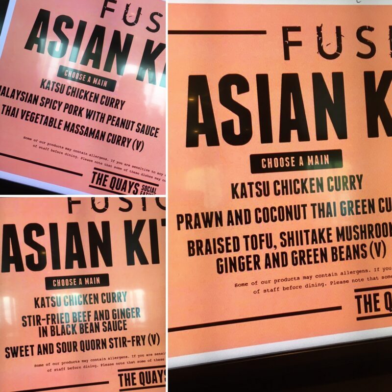 P&O Iona Fusion Asian Kichen signs from three days