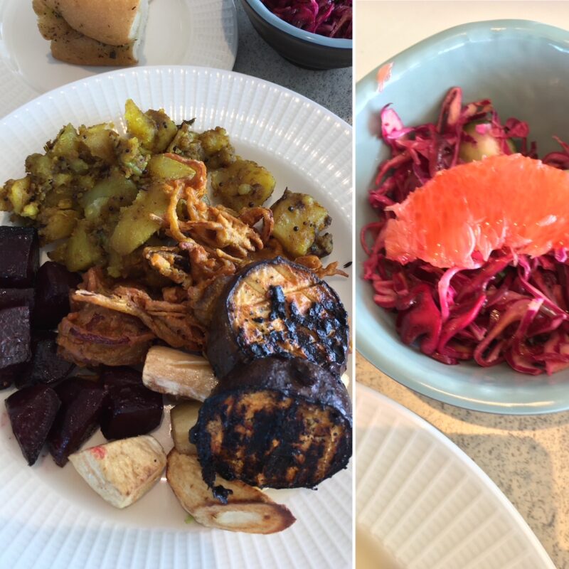 P&O Iona vegan lunch from the buffet selection of veg with bhajis and side salad